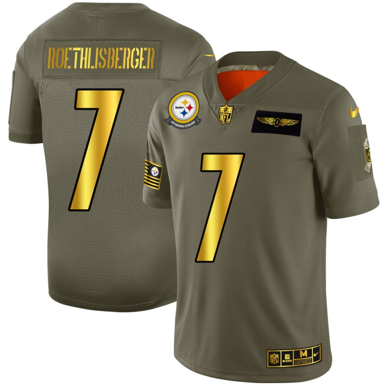 Men's Pittsburgh Steelers #7 Ben Roethlisberger 2019 Olive/Gold Salute To Service Limited Stitched NFL Jersey